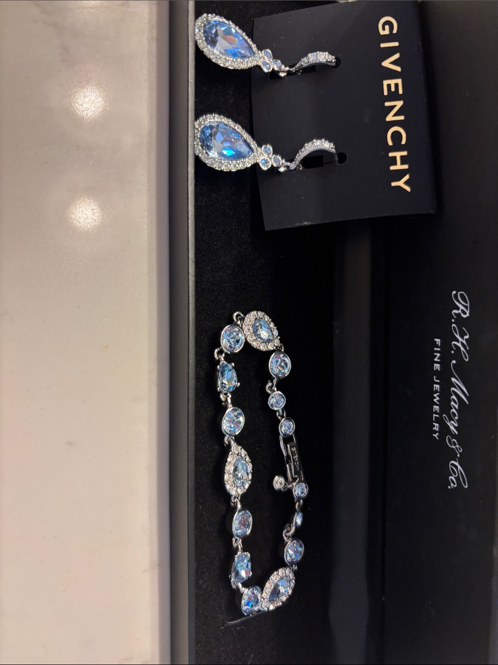 Givenchy Light Blue Crystal Teardrop Earrings & Bracelet